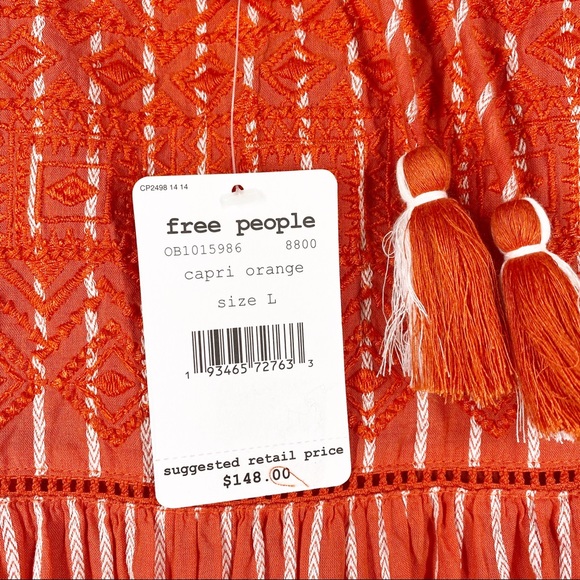 NEW Free People Lola Embroidered Capri Orange Mini Dress L - Picture 15 of 16